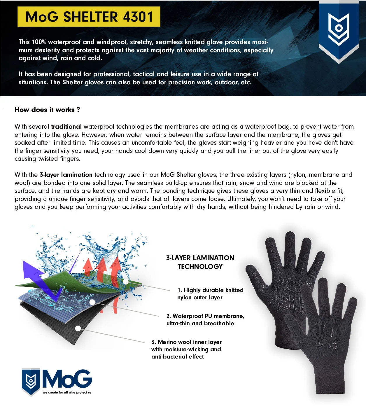 MoG - Masters of Gloves 4301 - Shelter TOUCH 100% WP Merino Gloves